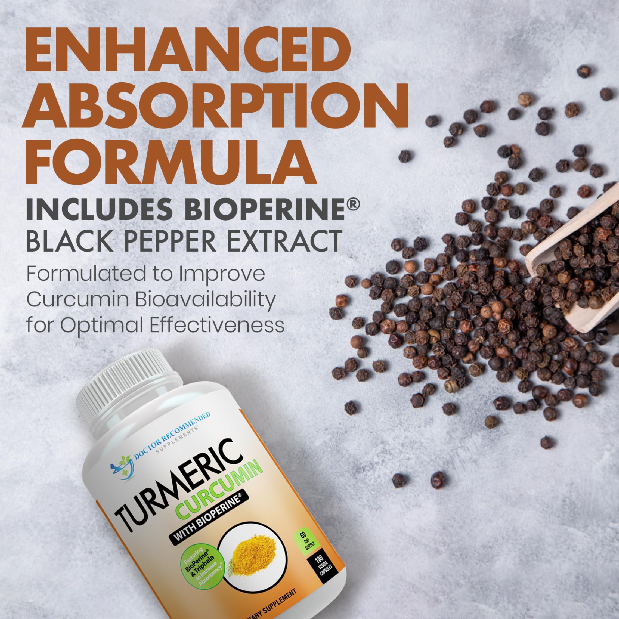DOCTOR RECOMMENDED SUPPLEMENTS capsules next to a measuring spoon for dose clarity