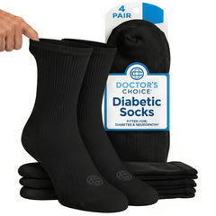 Doctor's Choice front packaging showing 4-pair black set and size benefits