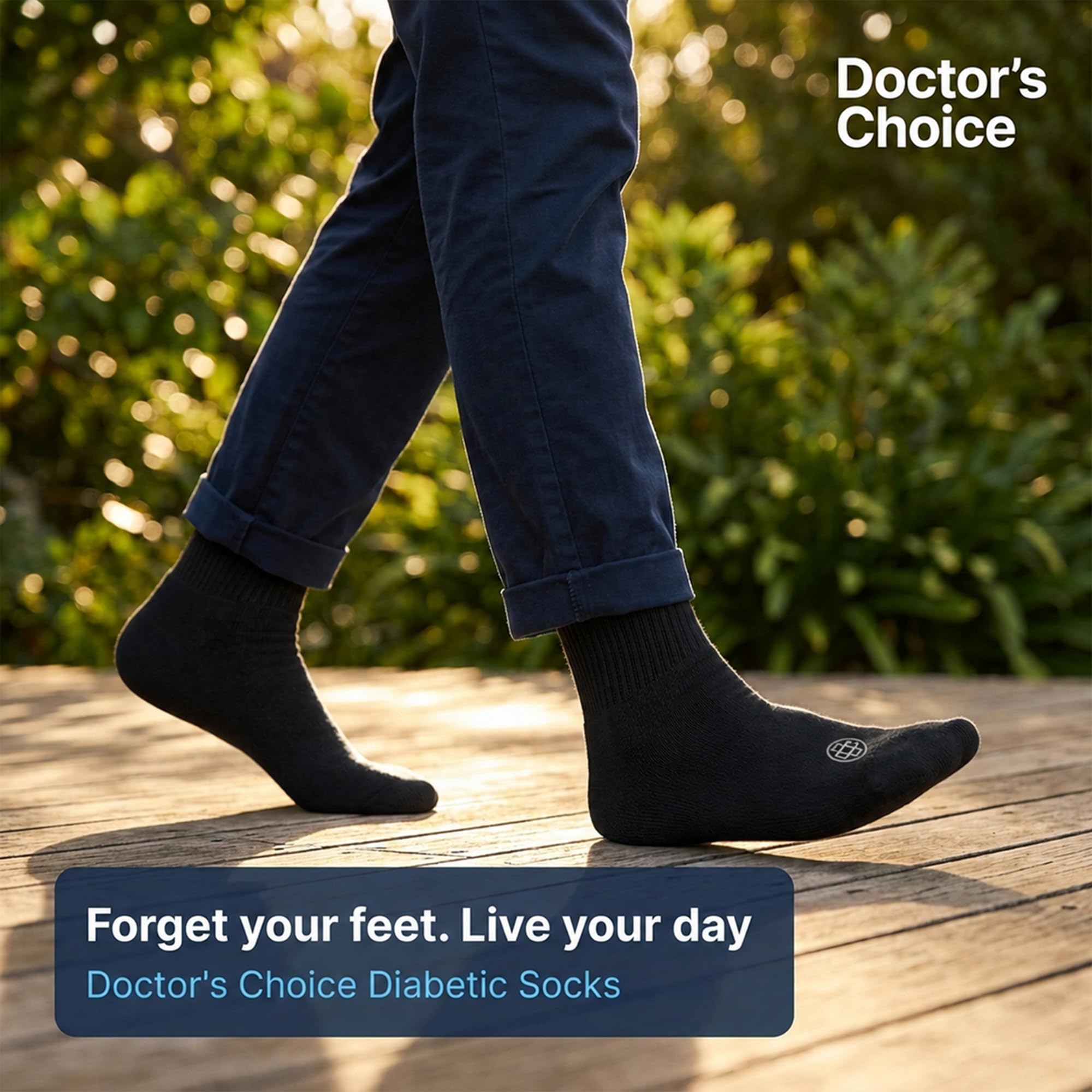 Doctor's Choice sock in walking shoe showing comfort on the move