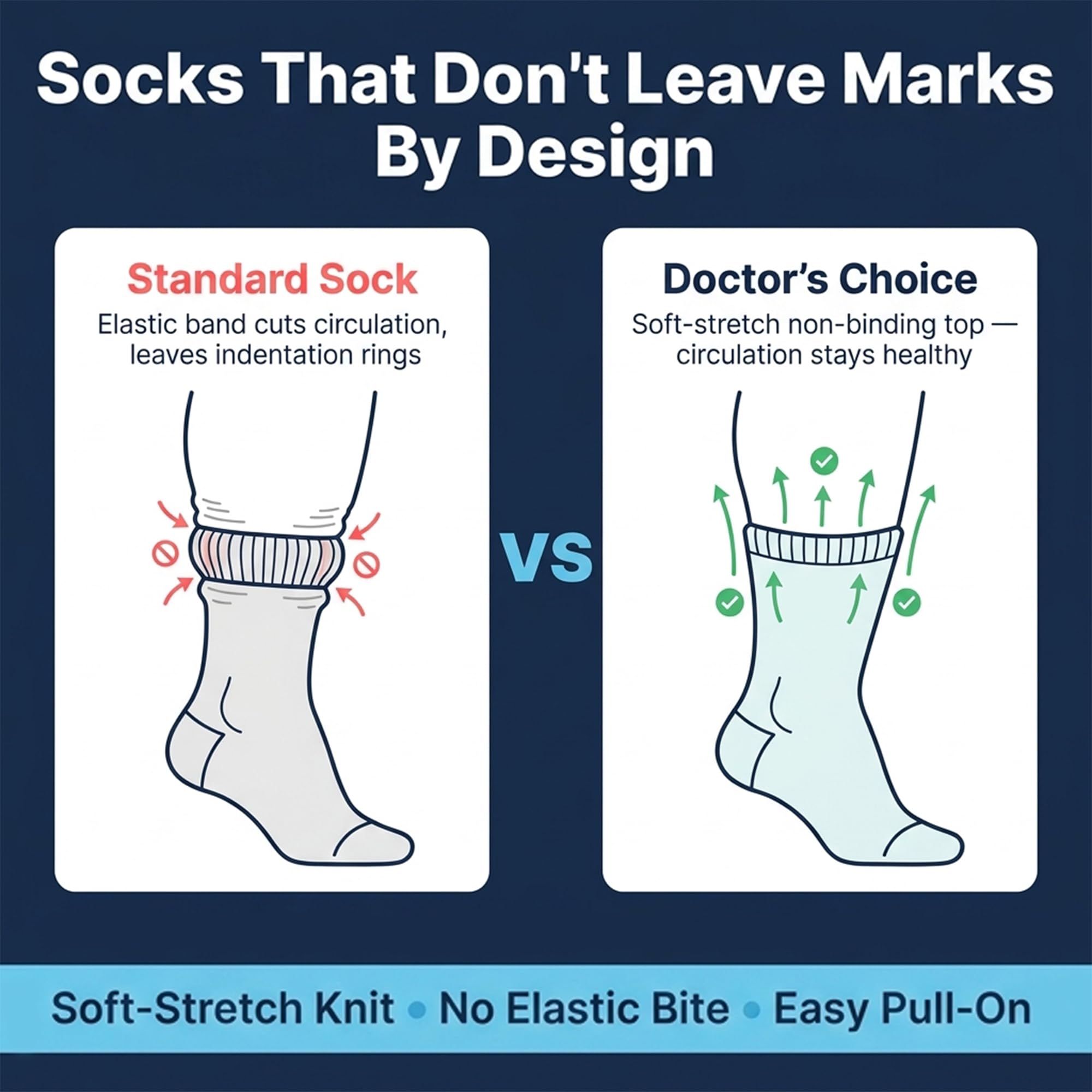 Doctor's Choice non-binding top close-up preventing pressure marks