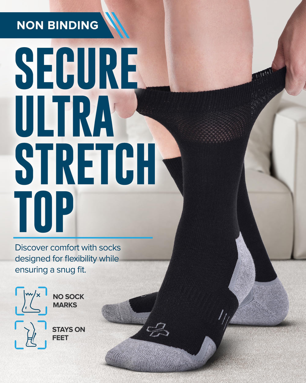 Doctor's Select close view of ultra-stretch top cuff showing gentle non-binding fit benefit
