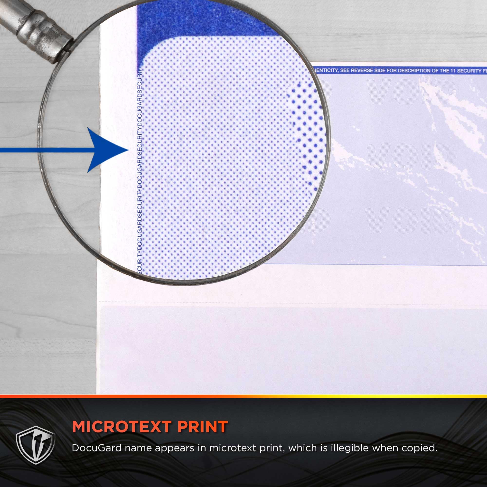 DocuGard paper edge showing weight and durable check stock quality