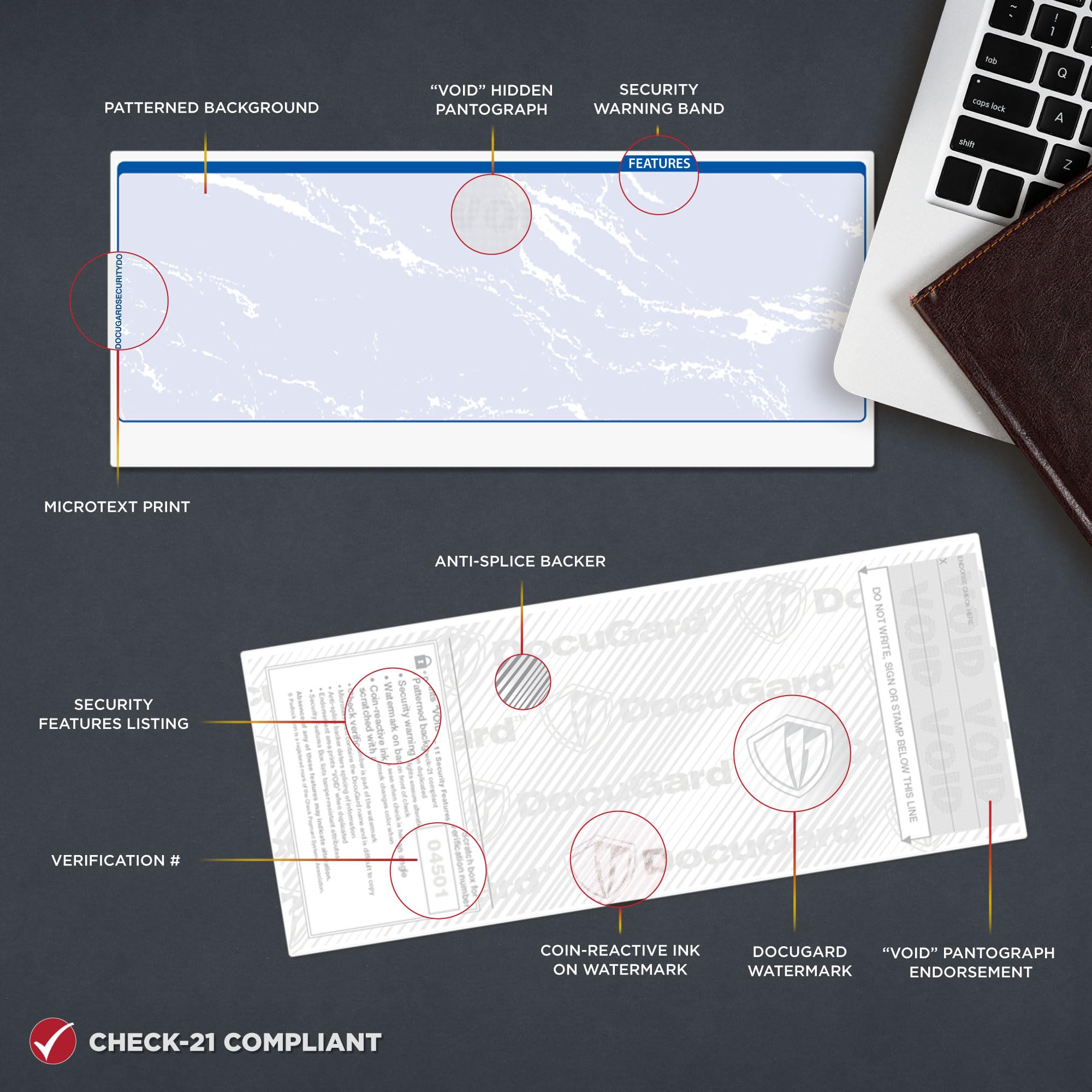 DocuGard microtext and patterned background preventing photocopy fraud
