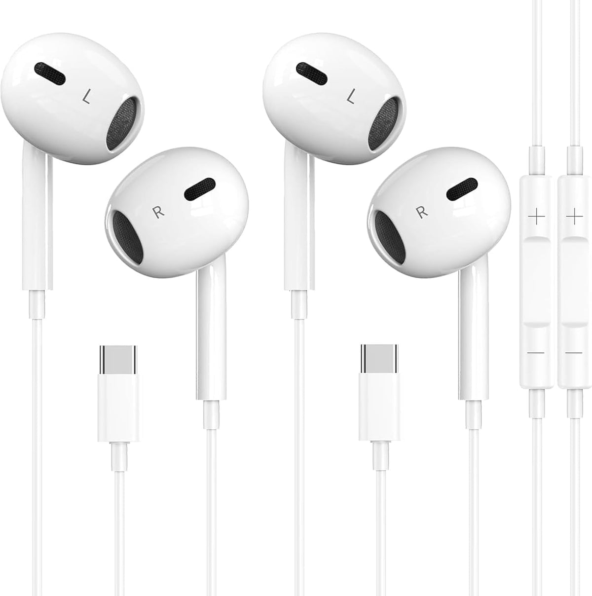 Docutca front packaging showing two USB-C headphone sets and benefits