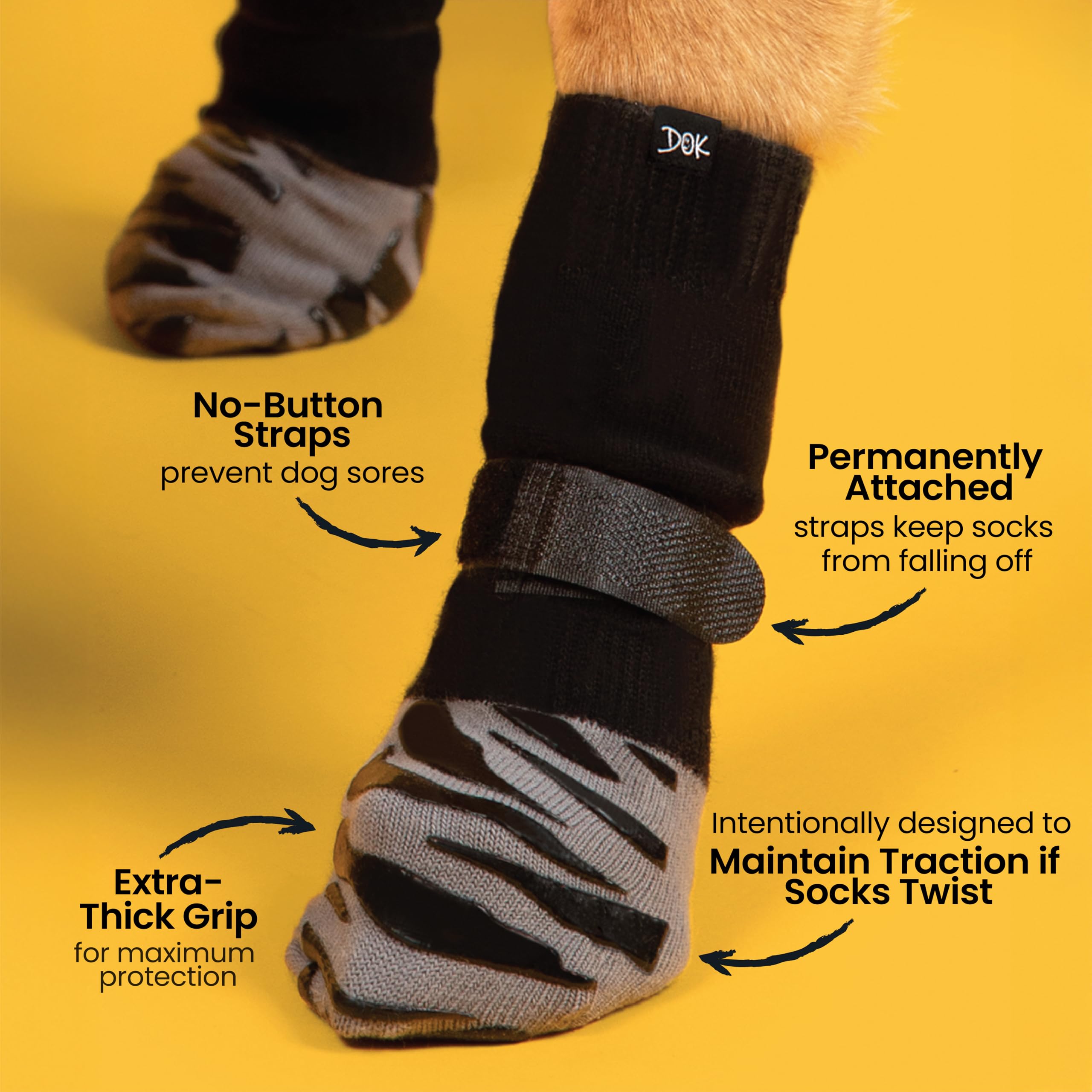 DOK TigerToes worn on large dog paw demonstrating secure fit