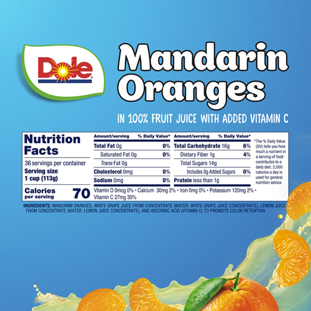 Dole open cup top view with mandarin segments in juice for easy eating
