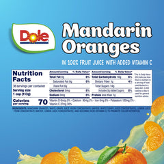 Dole open cup top view with mandarin segments in juice for easy eating
