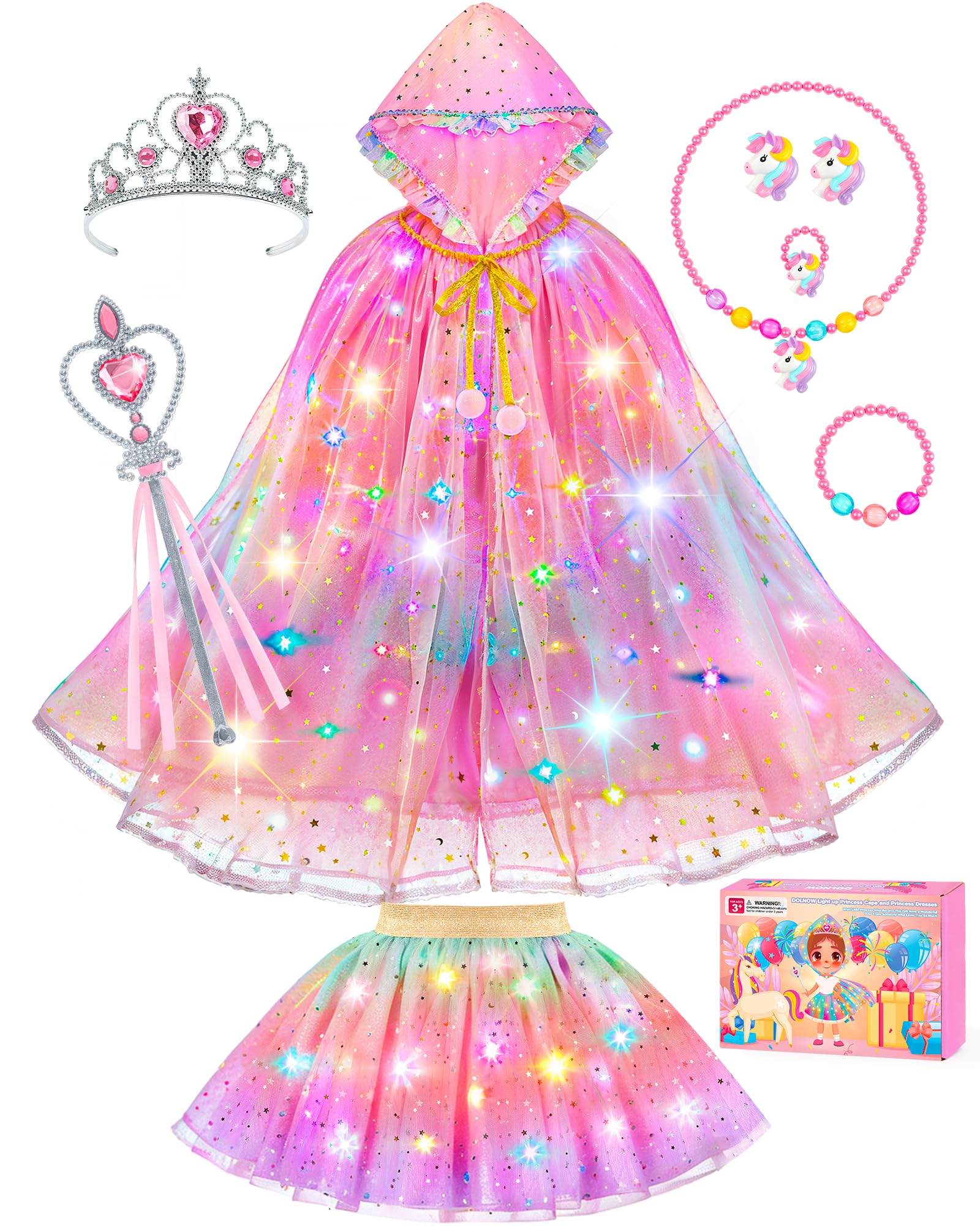 DOLNOW front packaging showing full princess set and gift-ready box