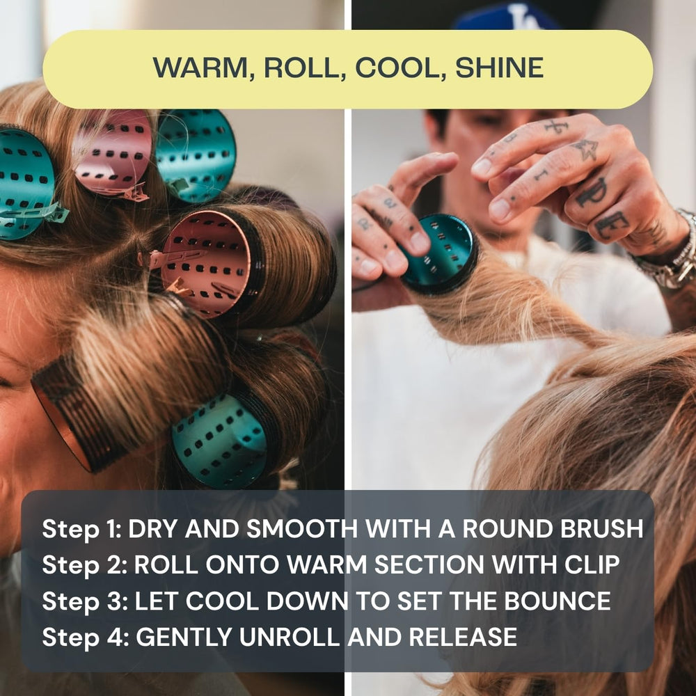Dom Dom large roller wrapped in hair demonstrating loose volume