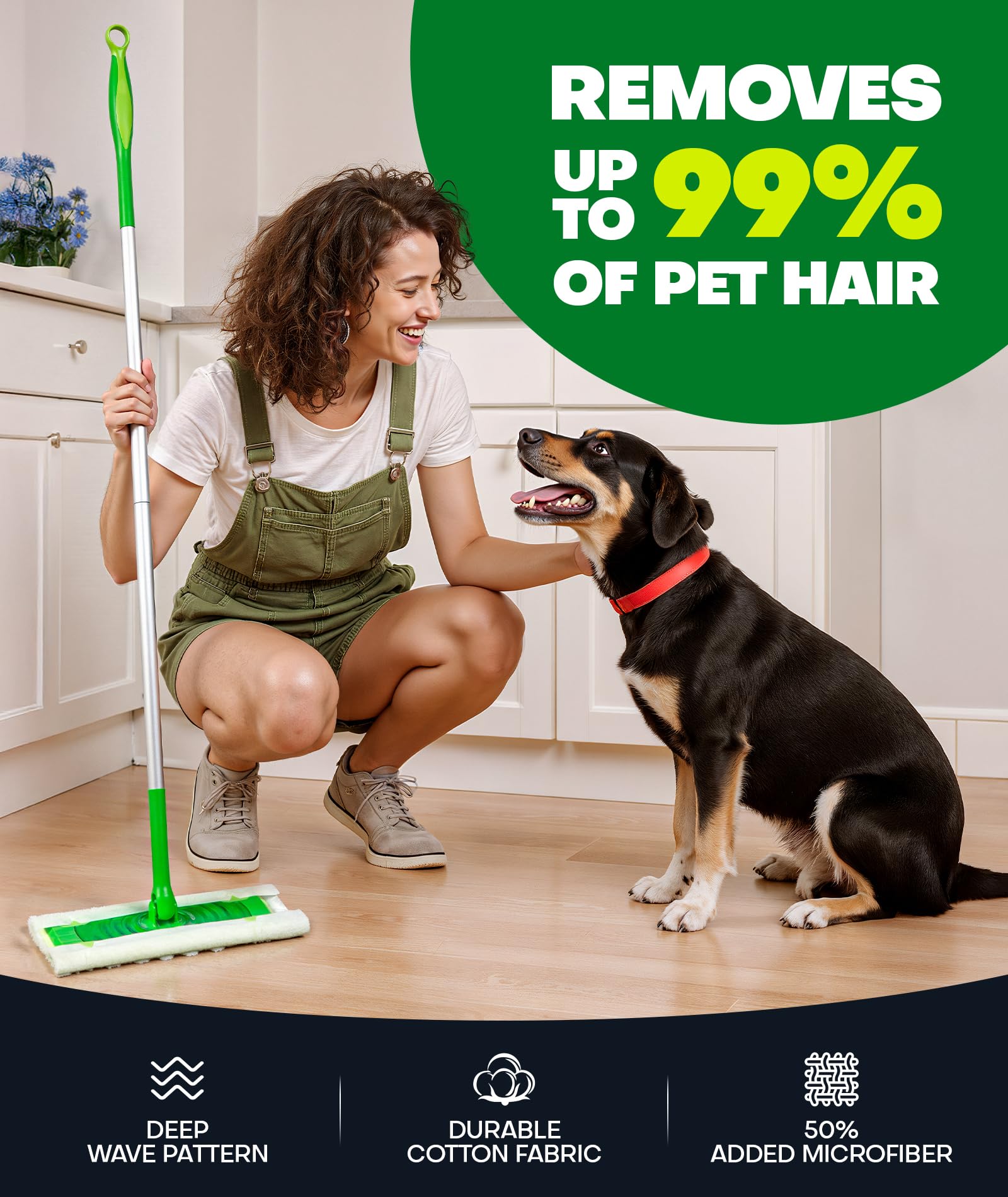 Domudy pad installed on a Swiffer head demonstrating secure fit and easy replacement