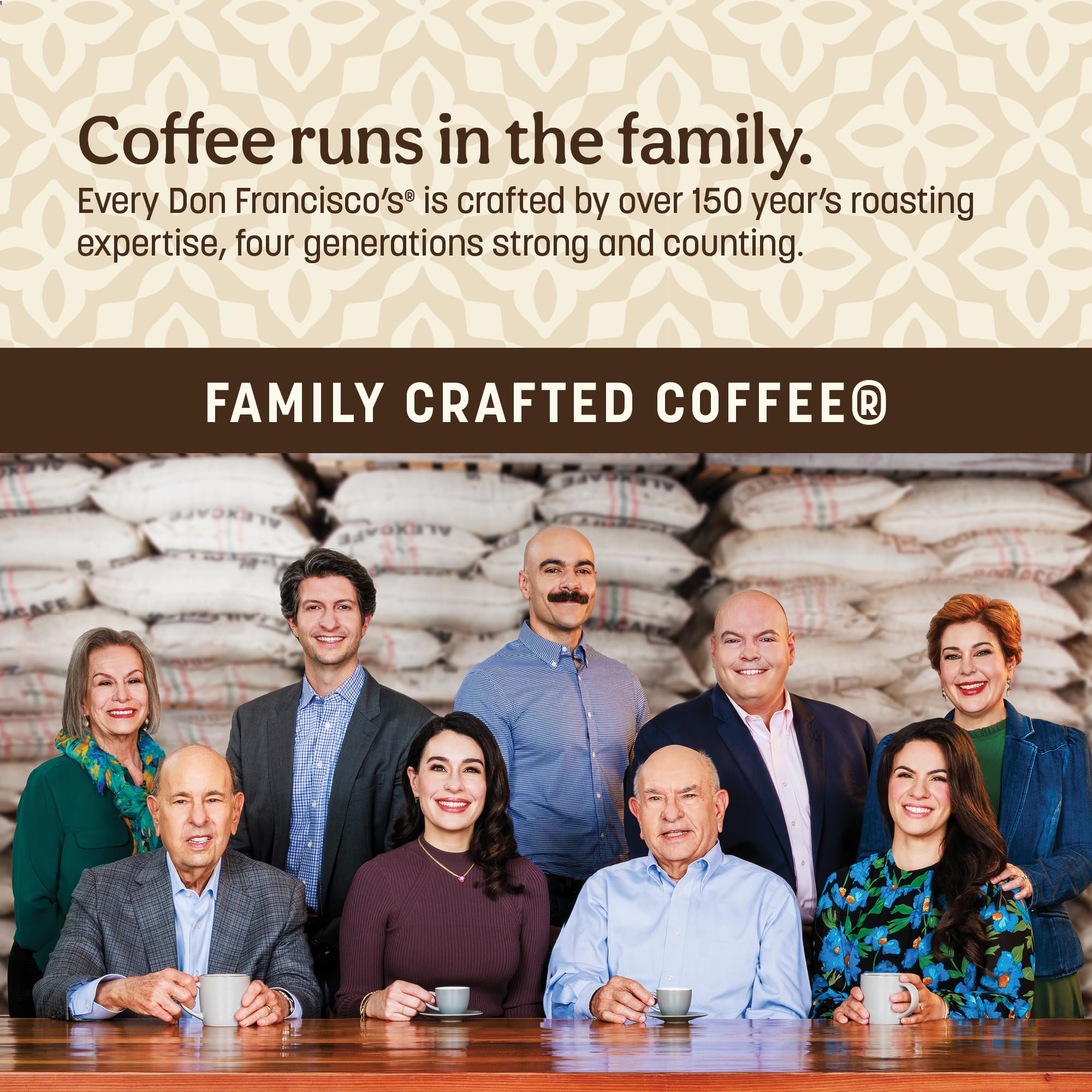 Don Francisco's label close-up showing heritage and roast details