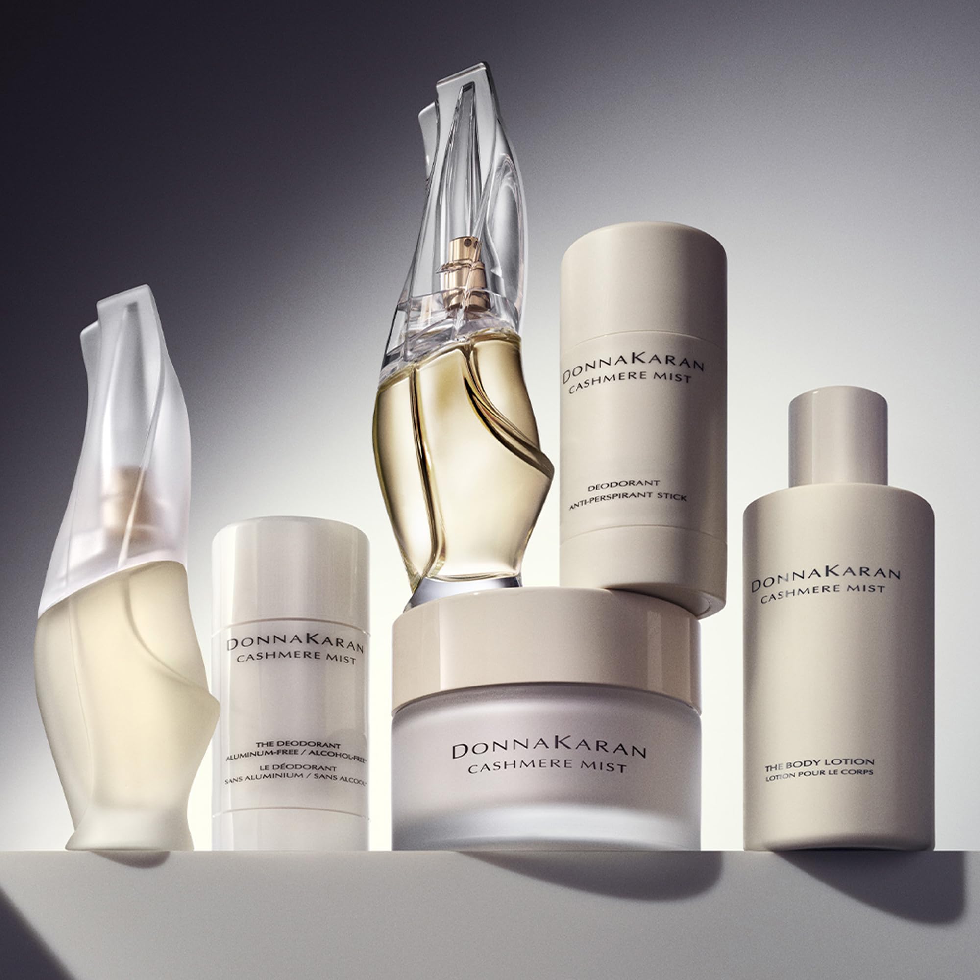 Donna Karan Cashmere Mist stick on bathroom shelf indicating daily routine use