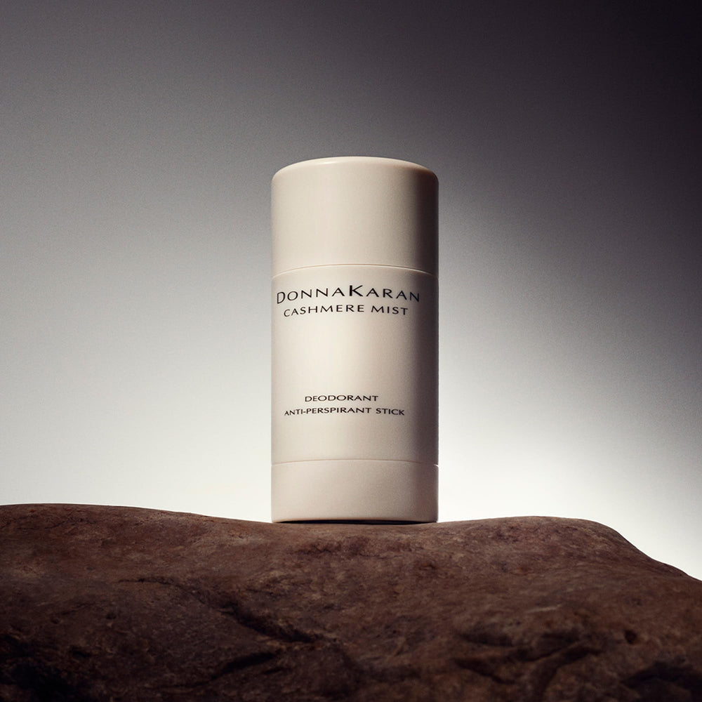 Donna Karan Cashmere Mist stick label detail highlighting fragrance notes