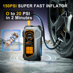 Doorii inflator LCD display close-up, shows precise pressure readings