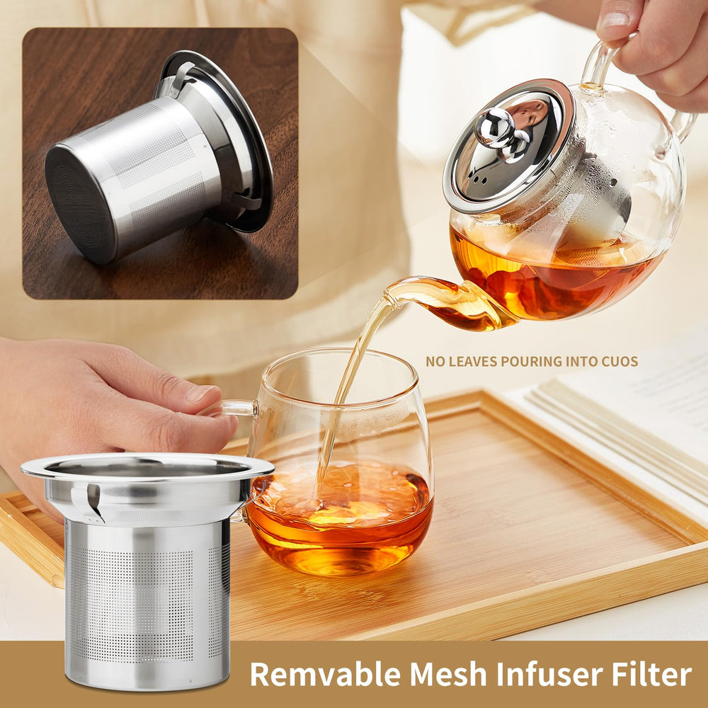 DOPUDO teapot with blooming tea inside showcasing clear glass to watch infusion and control steeping