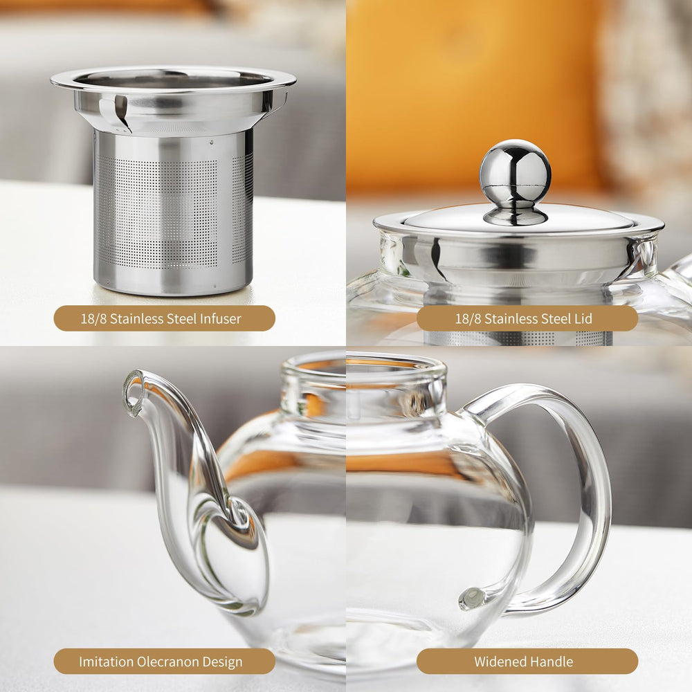 DOPUDO teapot next to mug for size comparison showing 18 oz capacity for single‑serve brewing