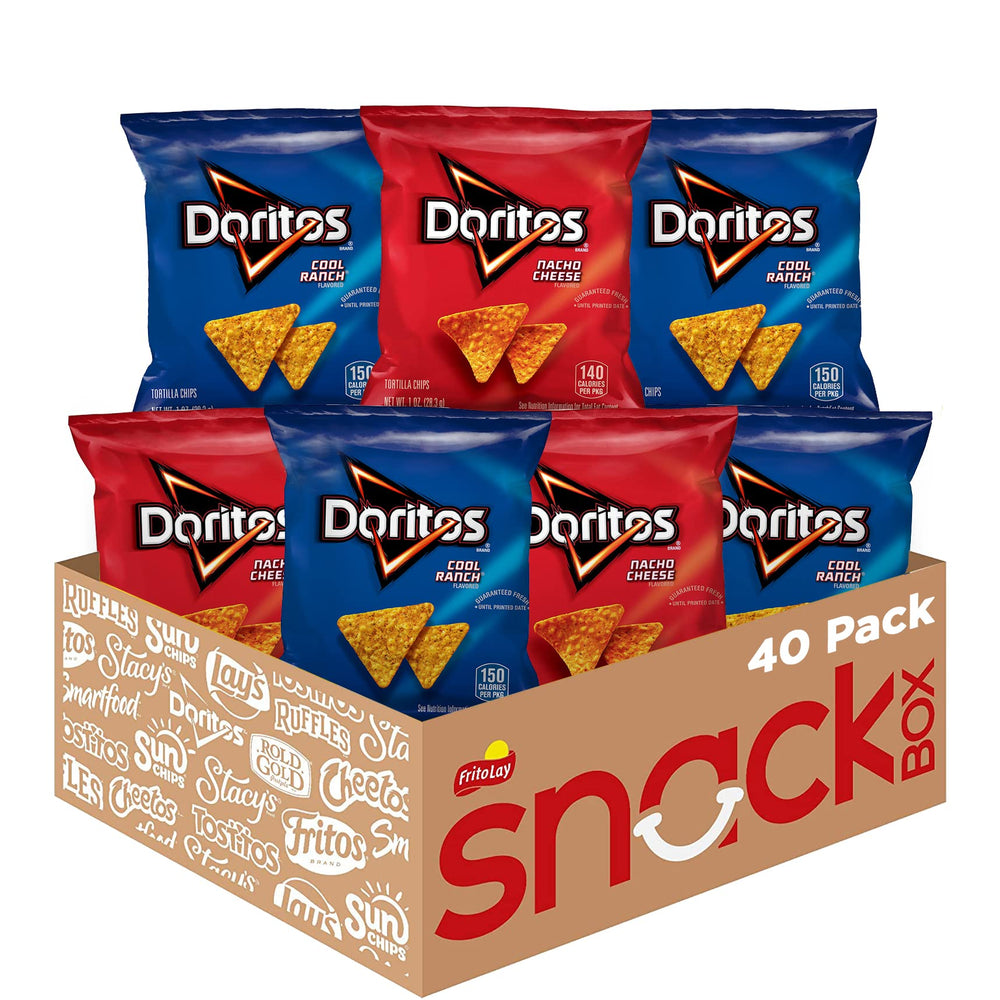 Doritos front packaging favorites variety showing chips and mix benefits