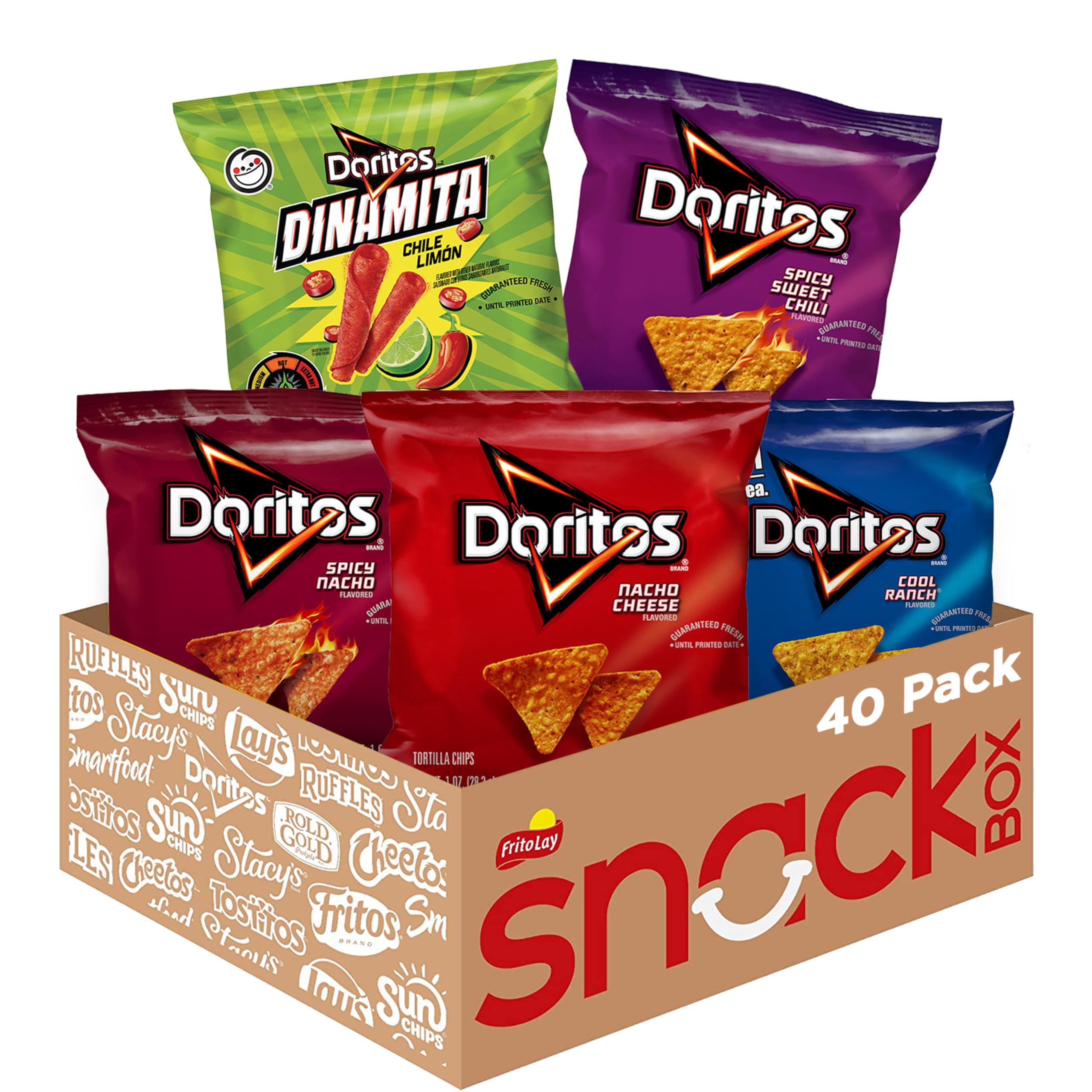 Doritos front packaging showing variety pack for easy selection and storage
