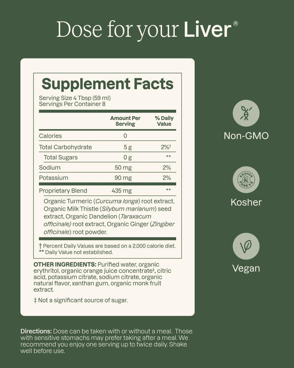 Dose for Your Liver label close-up showing ingredient list and premium extract detail benefit
