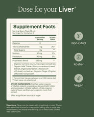 Dose for Your Liver label close-up showing ingredient list and premium extract detail benefit