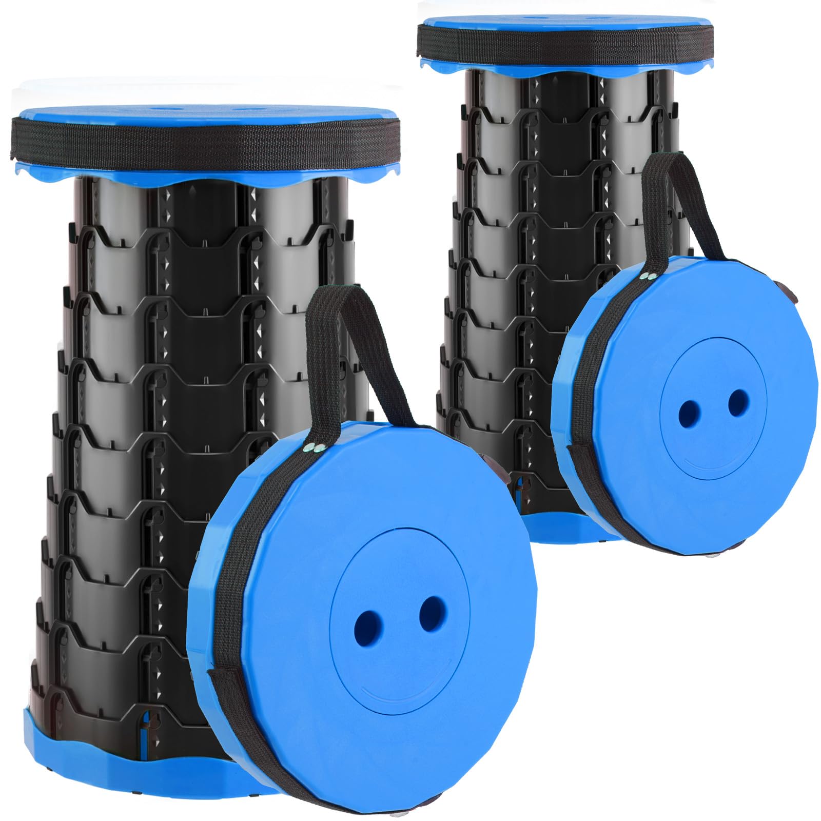 Doseno collapsible stool front view showing stable seat and compact design benefit