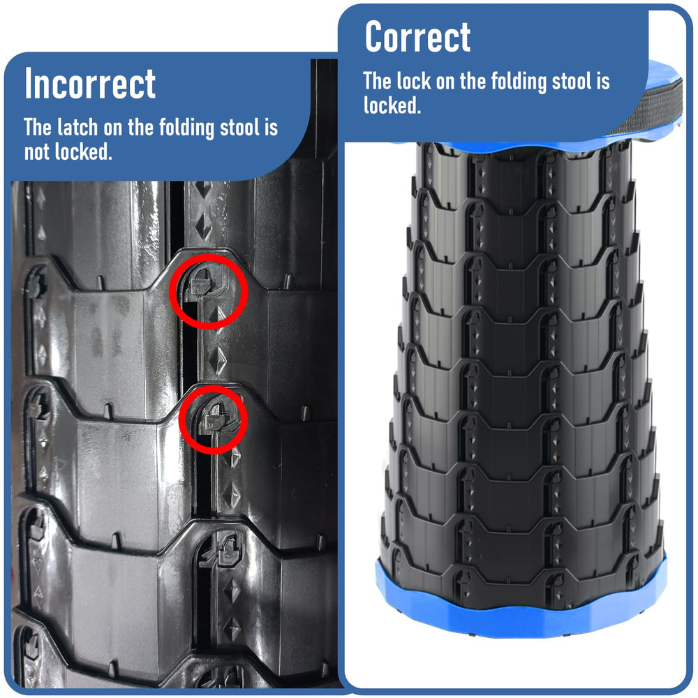 Doseno stool close on buckle showing reinforced 10-layer locking benefit