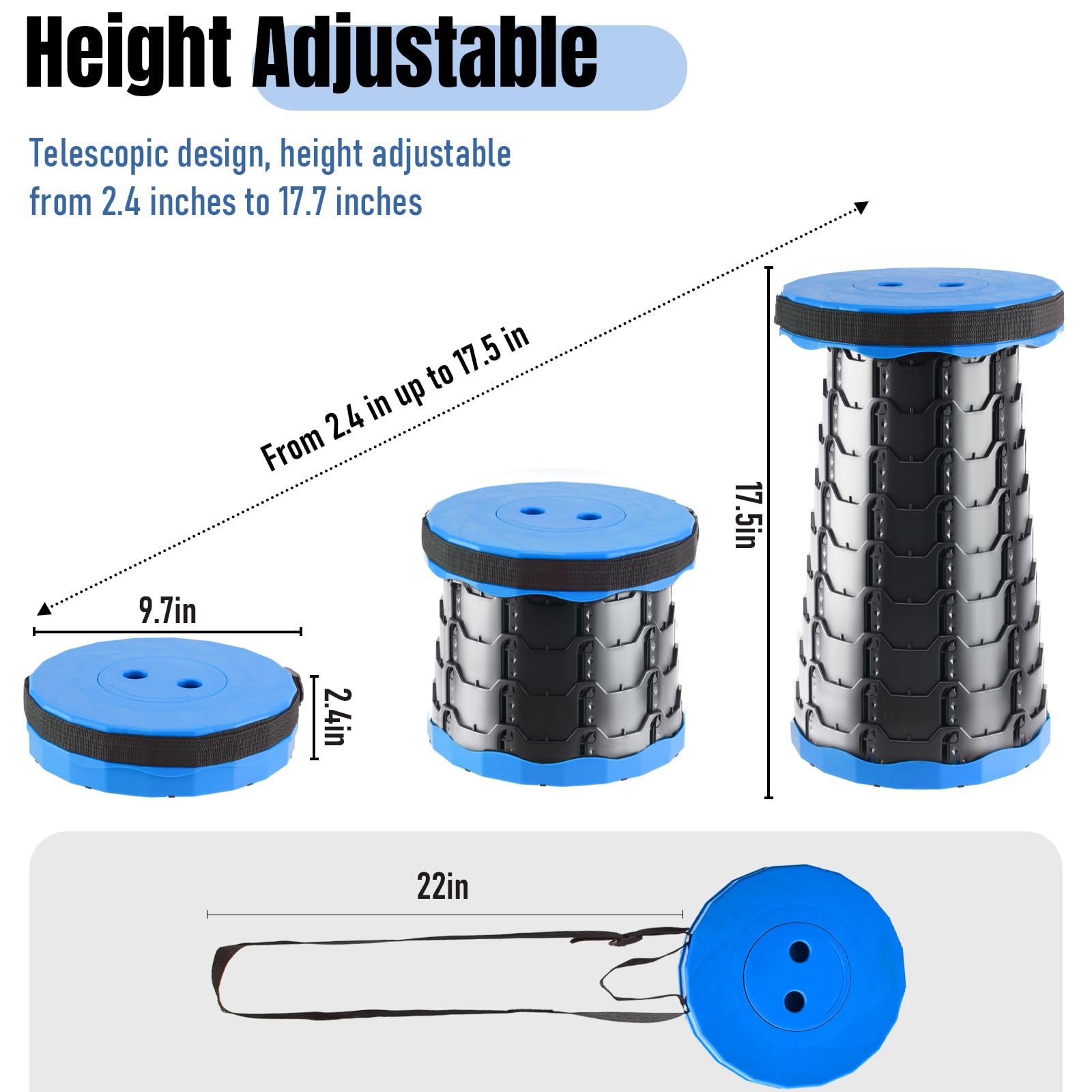 Doseno stool folded flat demonstrating slim 2.4-inch packable benefit