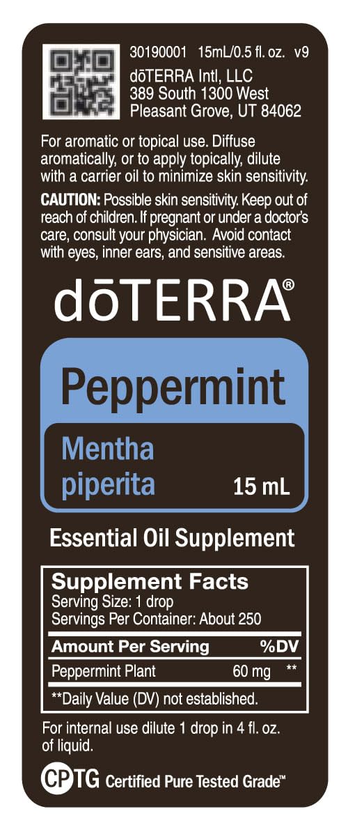 doTERRA peppermint amber bottle stored upright in a dark drawer to preserve oil quality