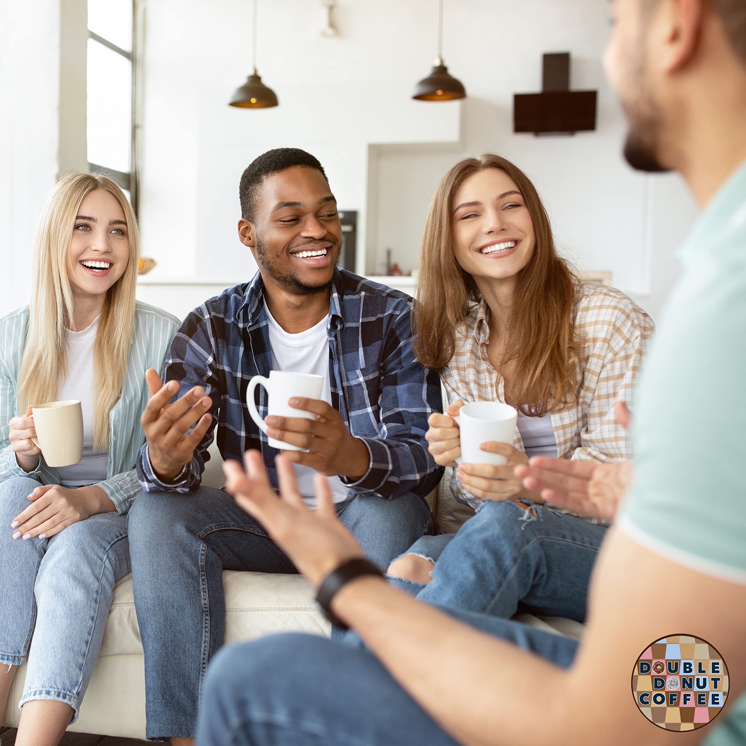 Double Donut poured black coffee in cup showcasing robust decaf flavor