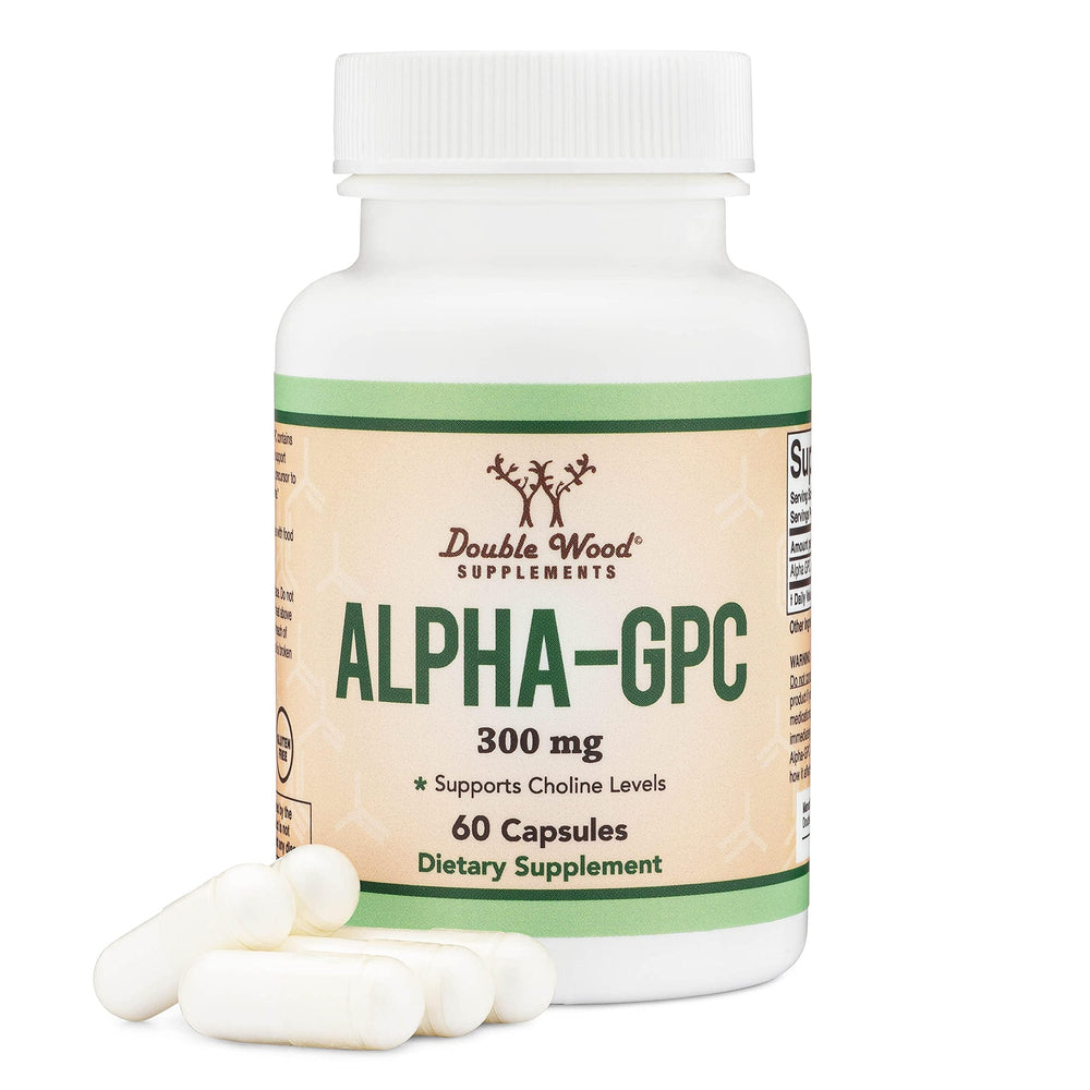 Double Wood Alpha GPC front bottle view showing product and clear labeling benefit-focused