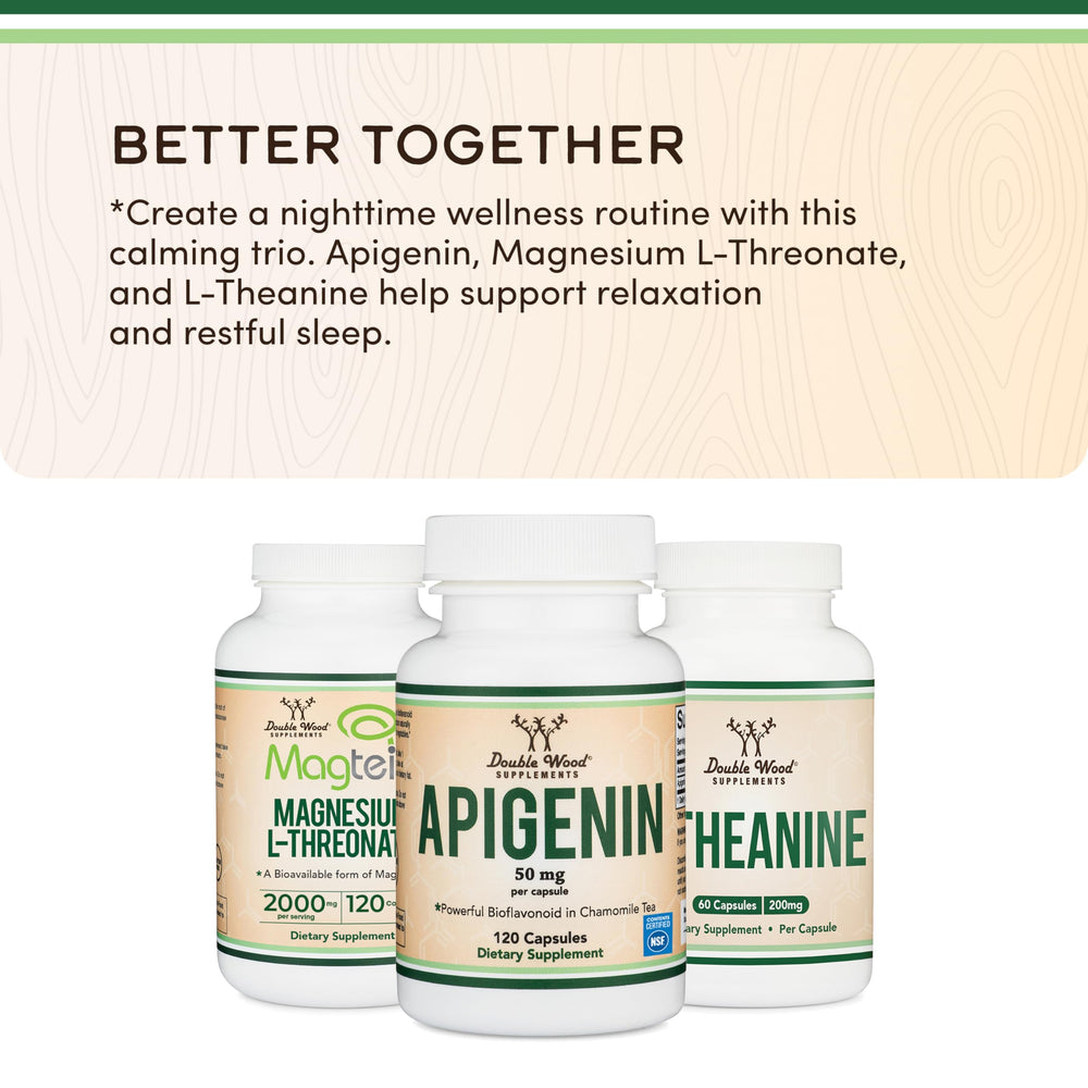 Bottle on a nightstand illustrating evening routine support and calm from Double Wood
