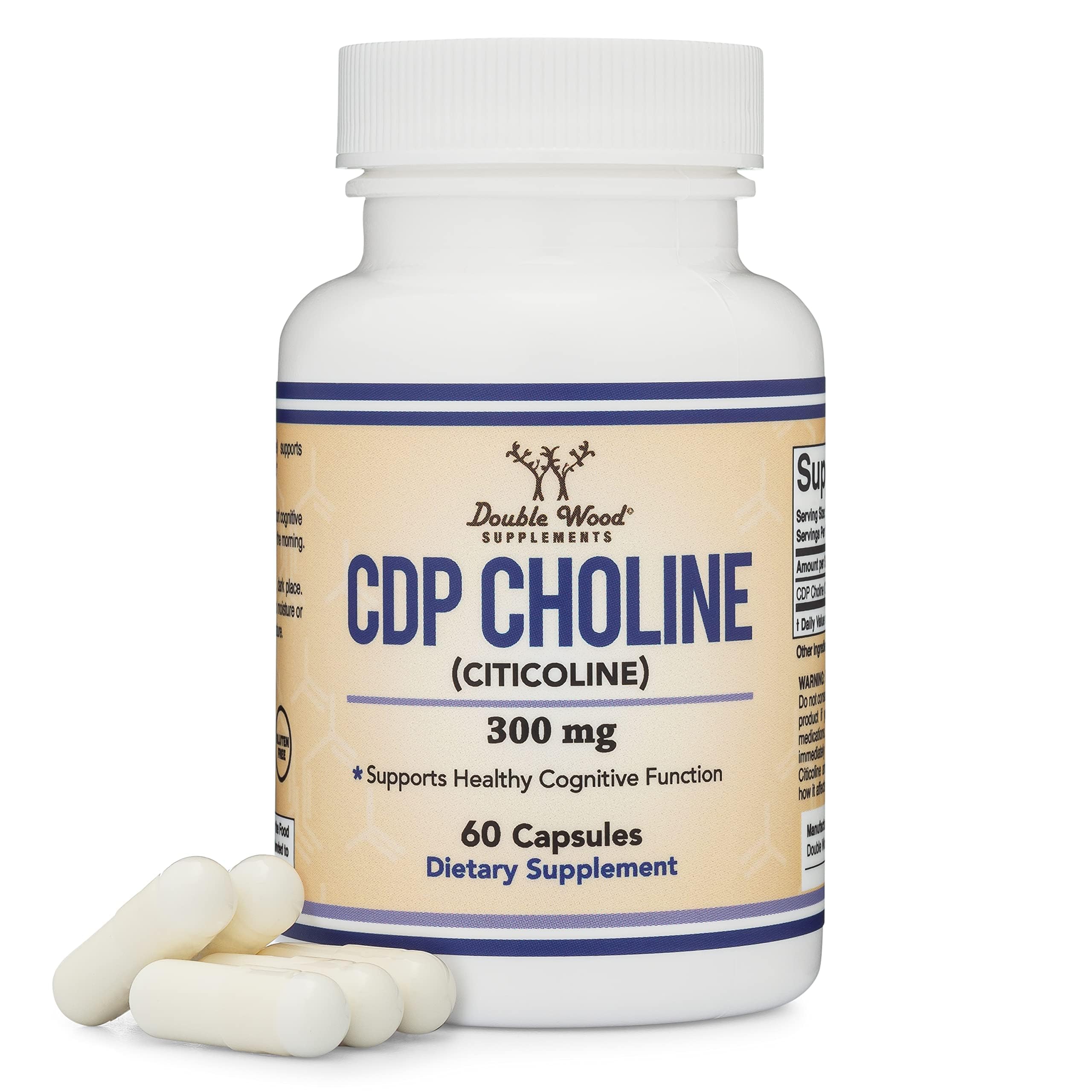 Double Wood bottle front view showing CDP Choline label and clear benefit