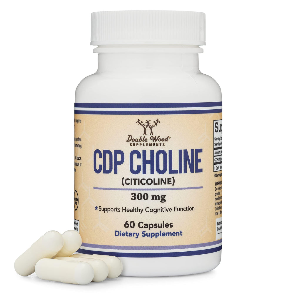 Double Wood bottle front view showing CDP Choline label and clear benefit