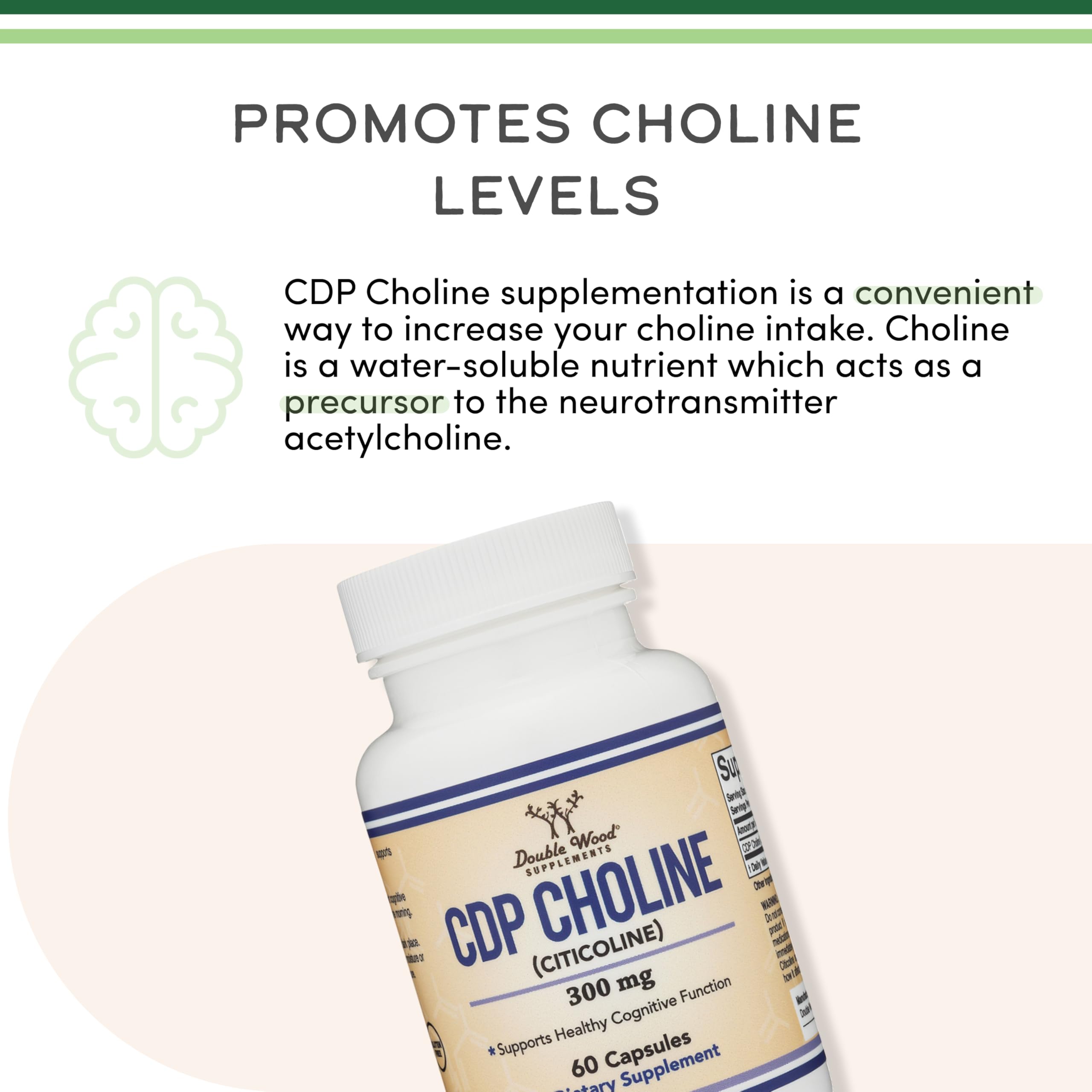 Supplement facts label close-up on Double Wood bottle for ingredient transparency