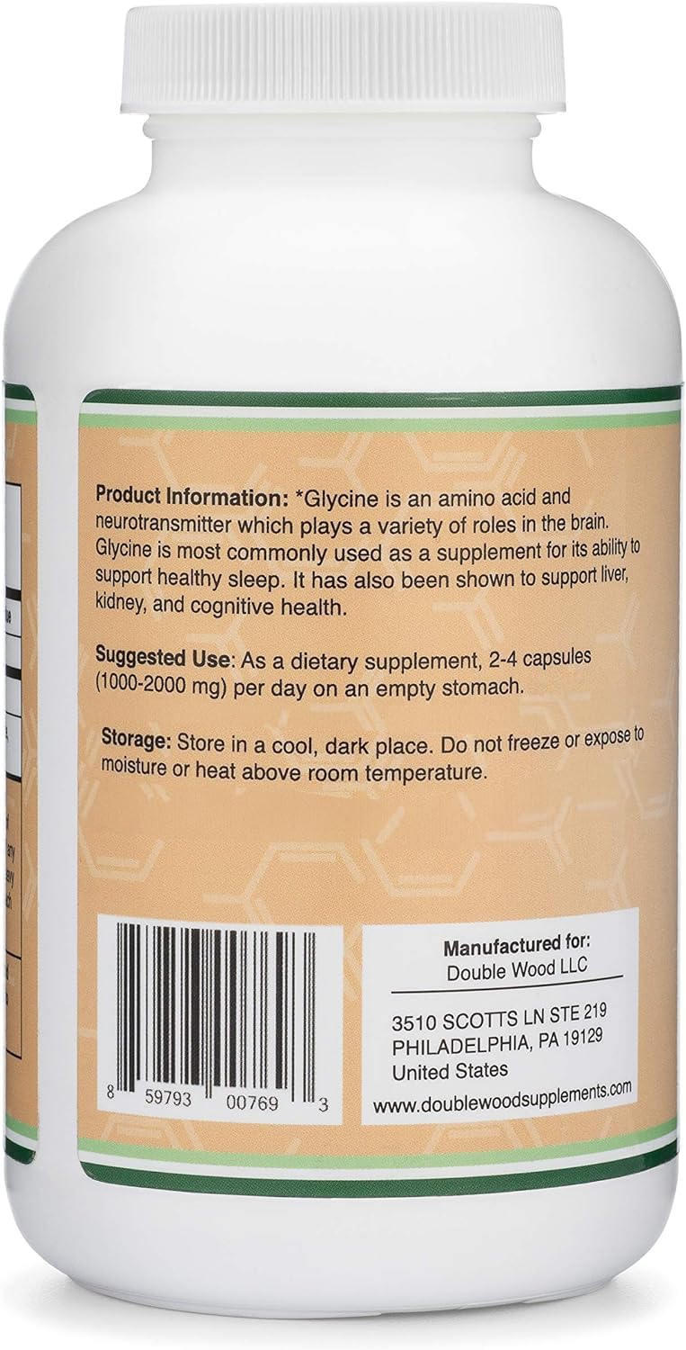 Supplement facts label on Double Wood glycine bottle showing dosage transparency