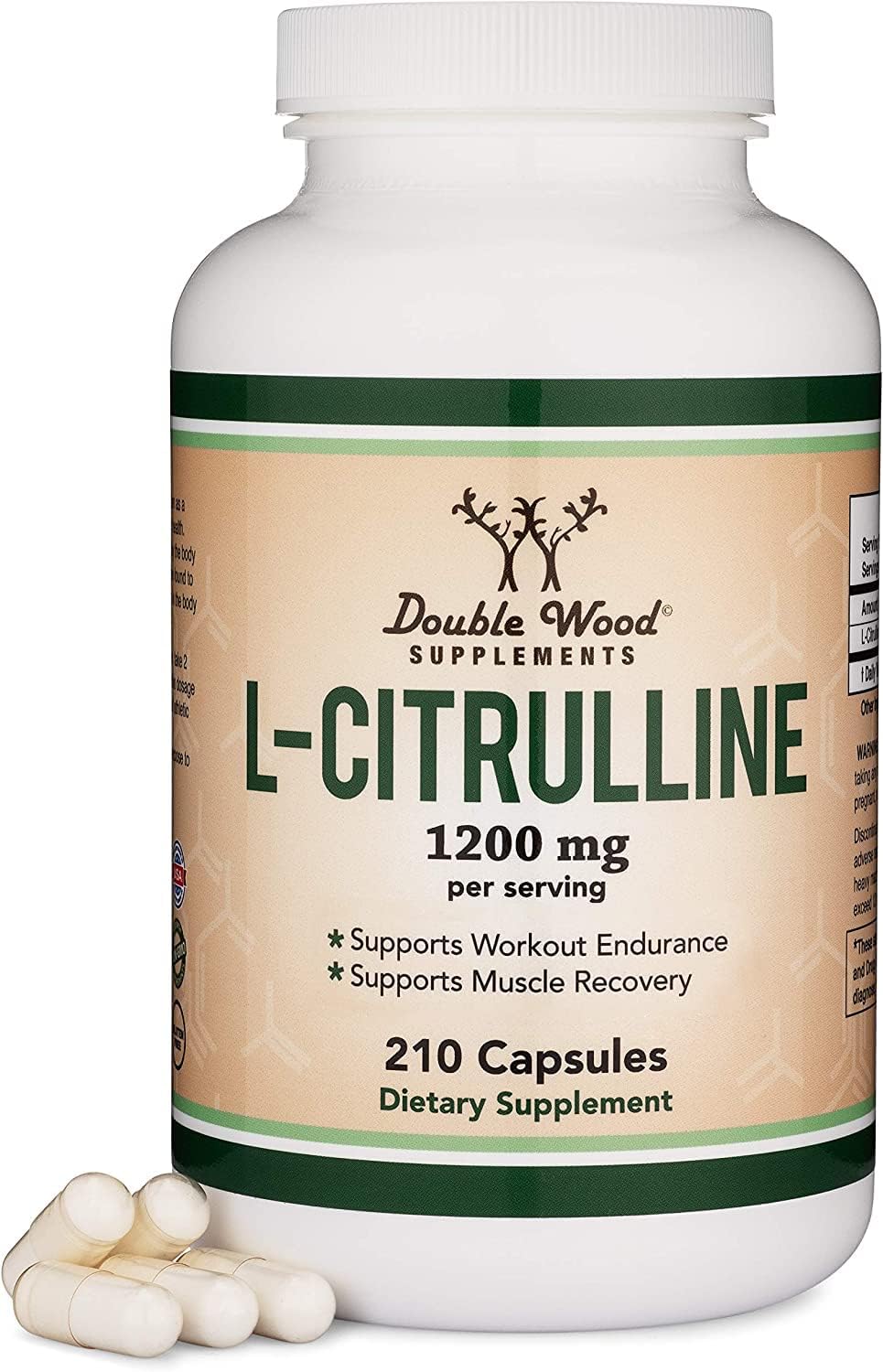 Double Wood Supplements front bottle view showing label and 210-capsule supply benefit