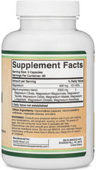 Double Wood MAG-8 ingredients label detailing eight magnesium forms and dosages