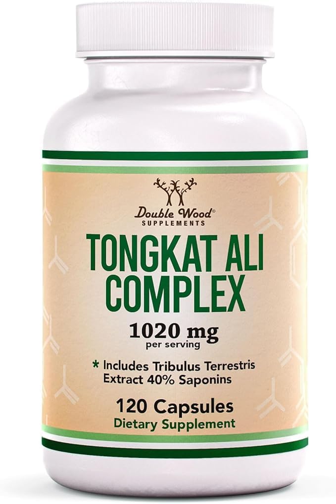 Double Wood Supplements bottle front showing Tongkat Ali label and benefits