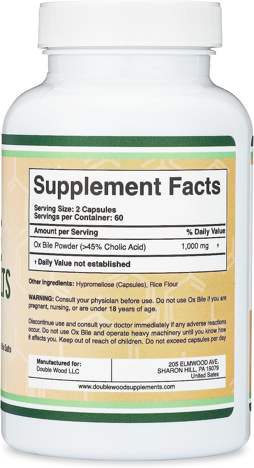 Double Wood label detail highlighting 45% cholic acid standardization benefit