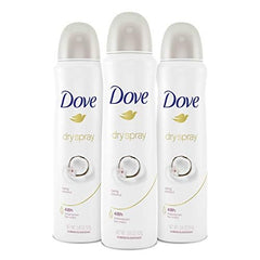 Dove Caring Coconut front packaging showing three cans and moisturizing benefits