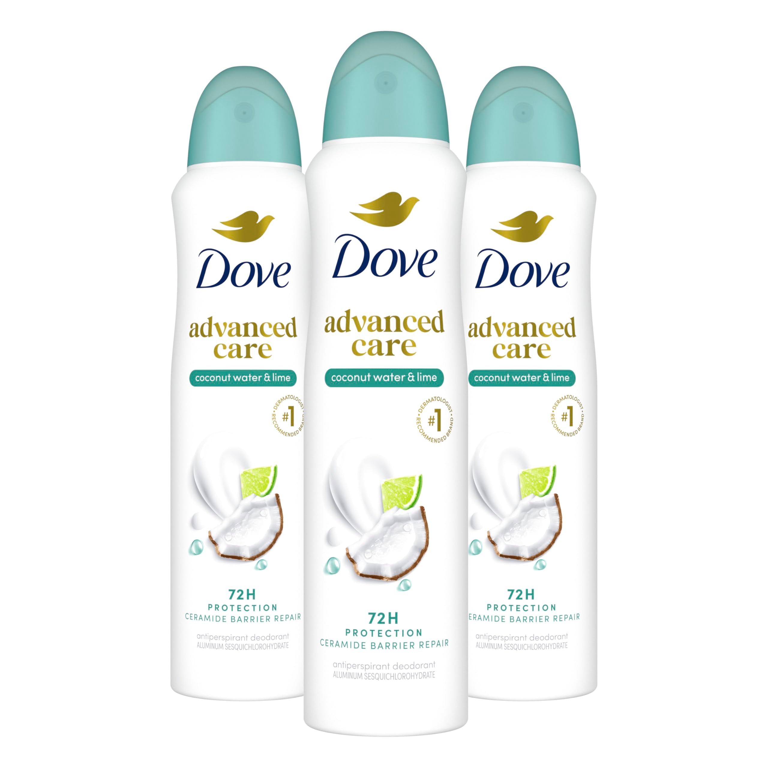 Dove front packaging showing coconut and lime scent and protective benefits