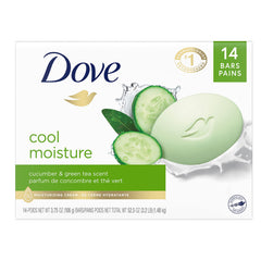 Dove beauty bar front packaging showing cucumber green tea scent and benefits