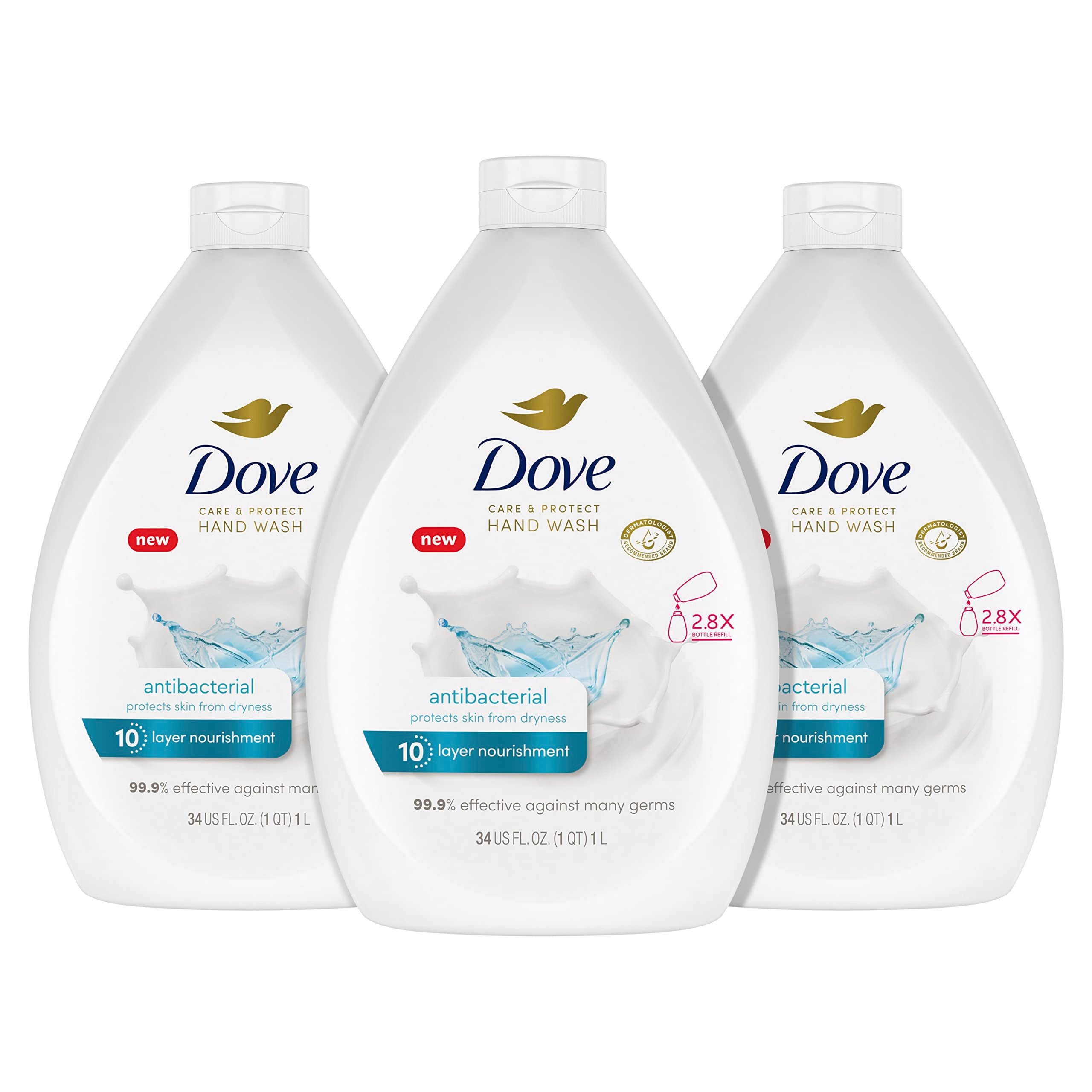 Dove front packaging showing refill bottles and moisturizing benefit