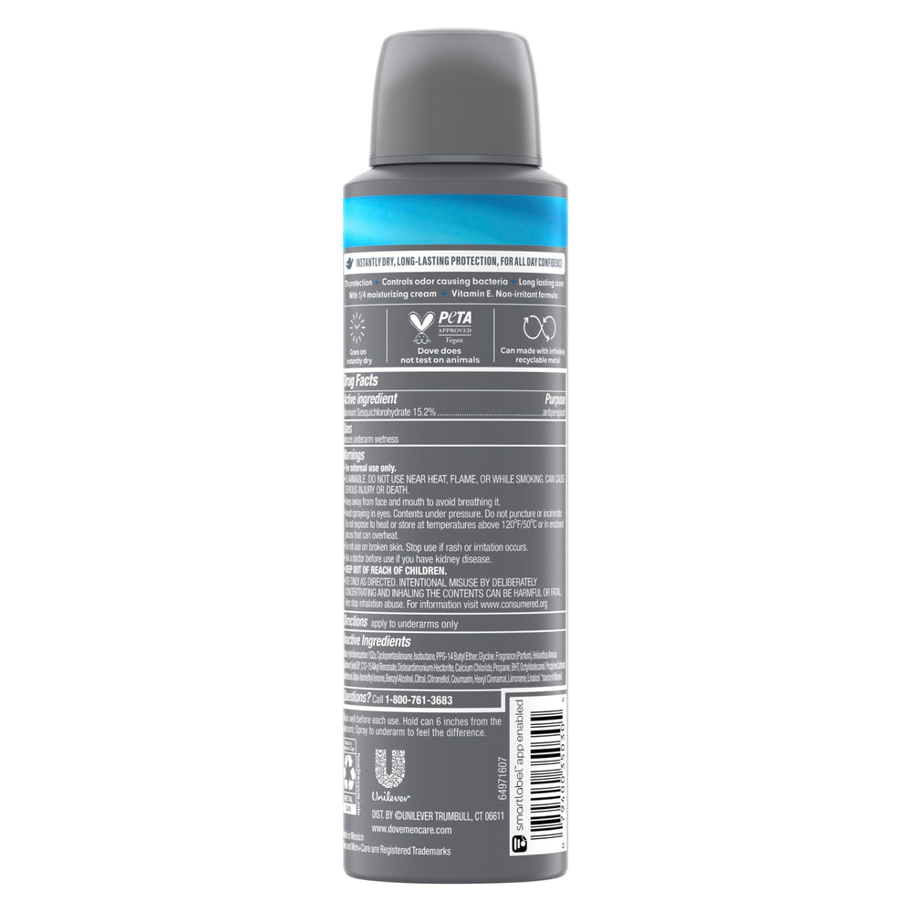 Dove Men+Care back label with directions and protection details