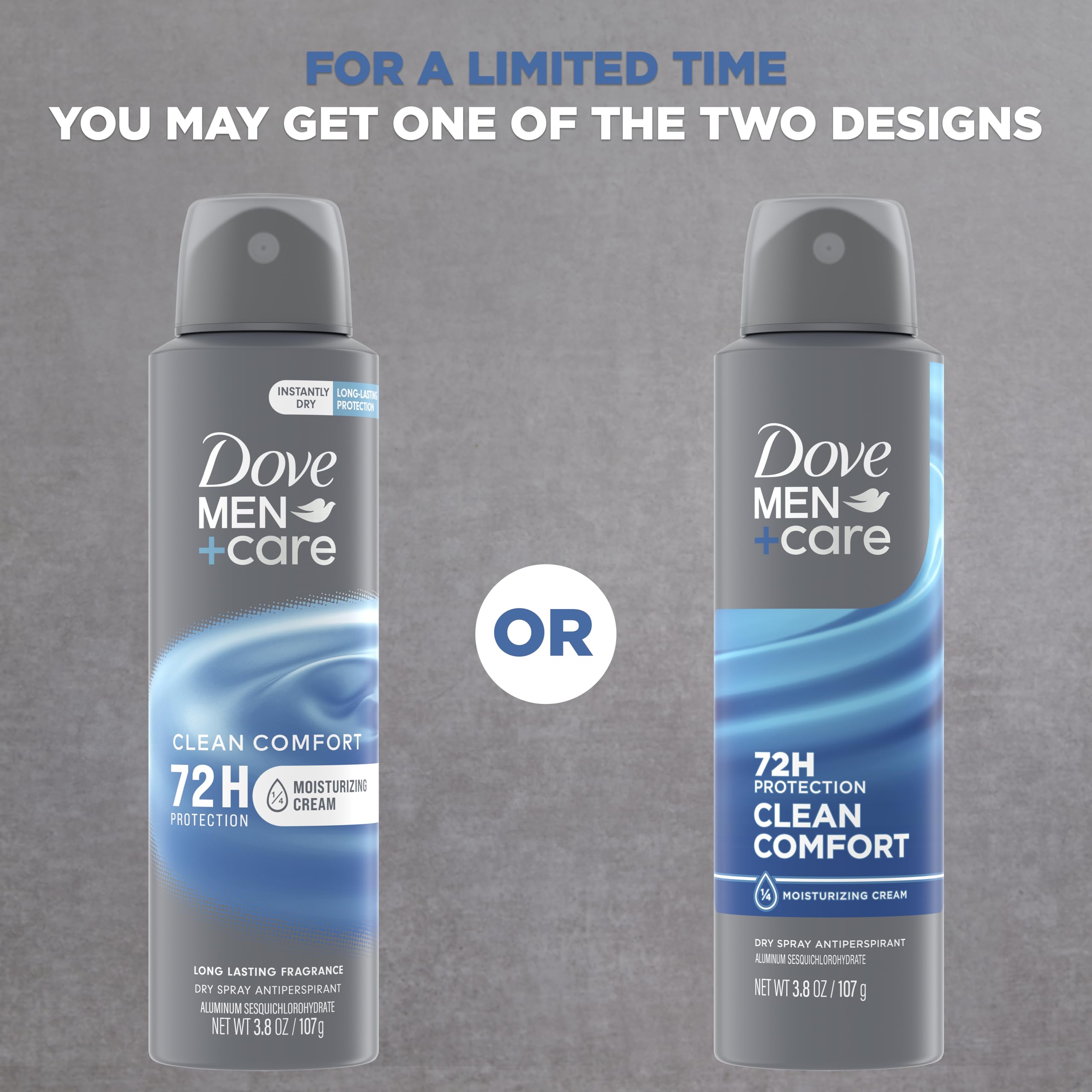 Dove Men+Care dry-spray close-up texture showing quick-dry finish