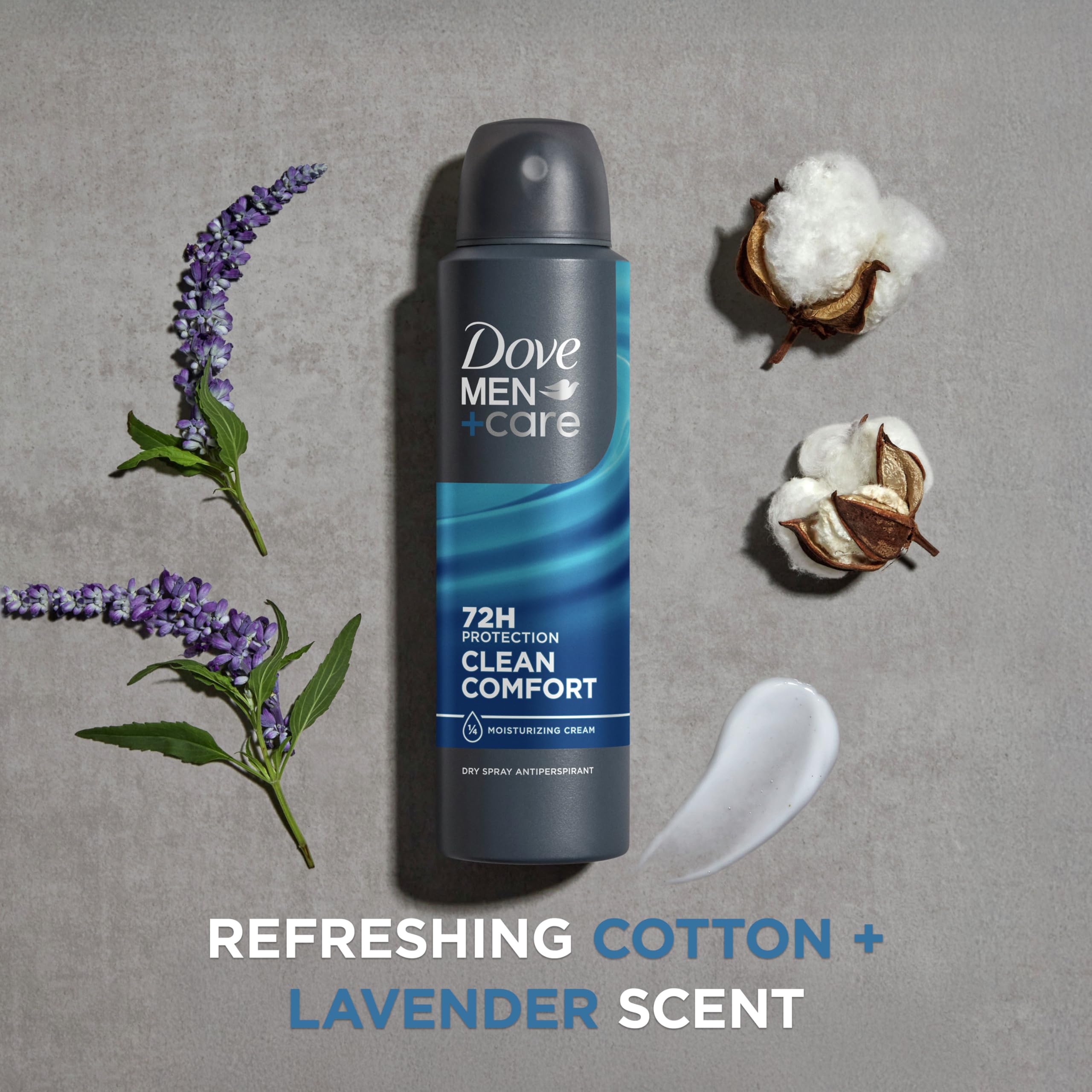 Dove Men+Care spray in use demonstrating easy application and dryness