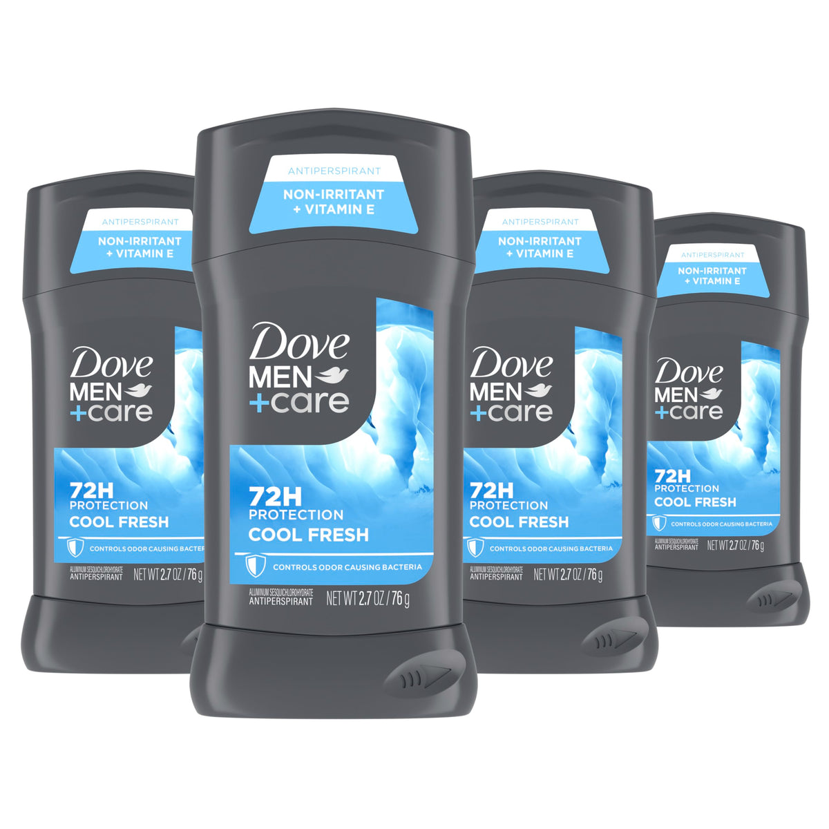 Dove Men+Care front packaging showing four sticks and long-lasting protection
