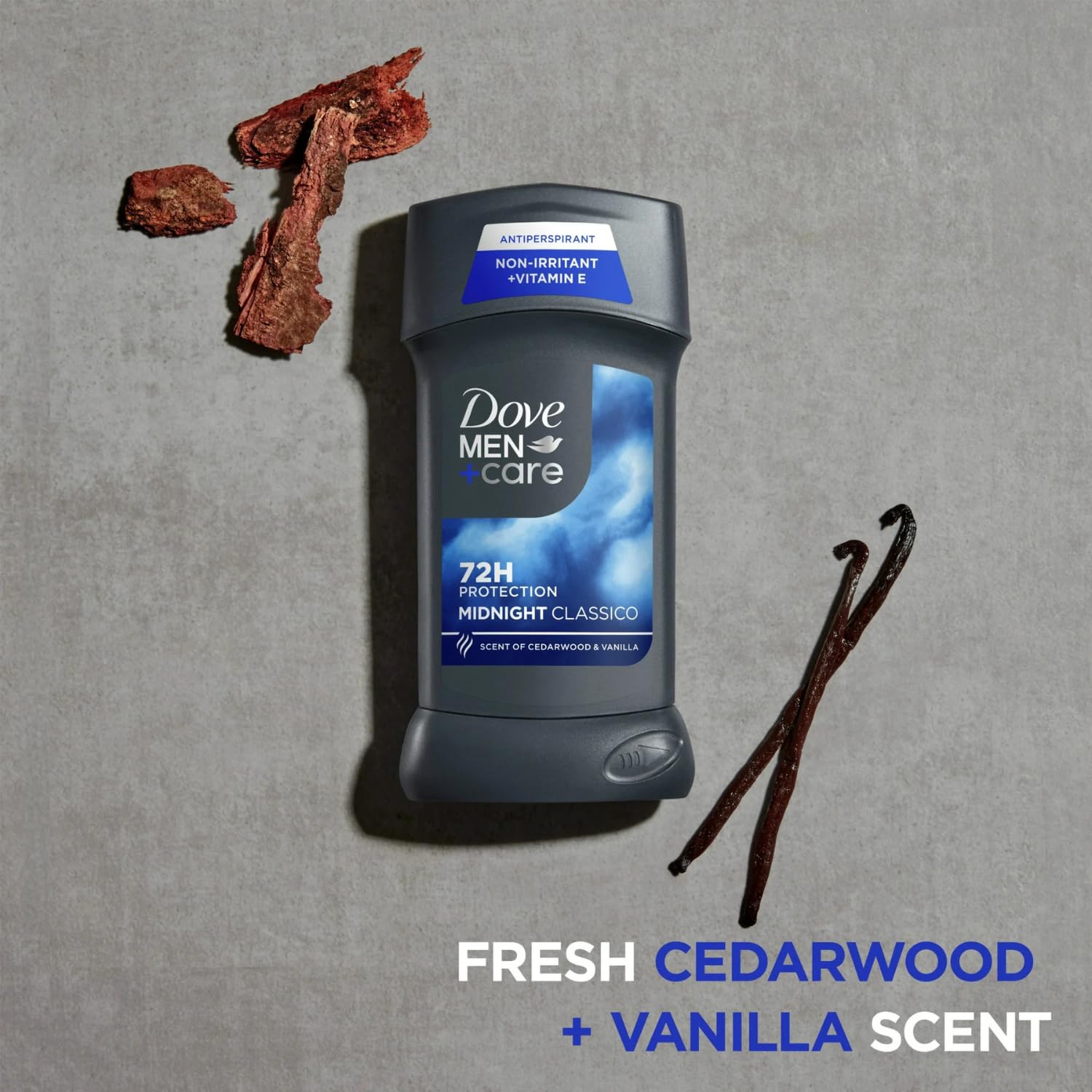 Dove Men+Care close-up of stick surface highlighting smooth texture and skin comfort