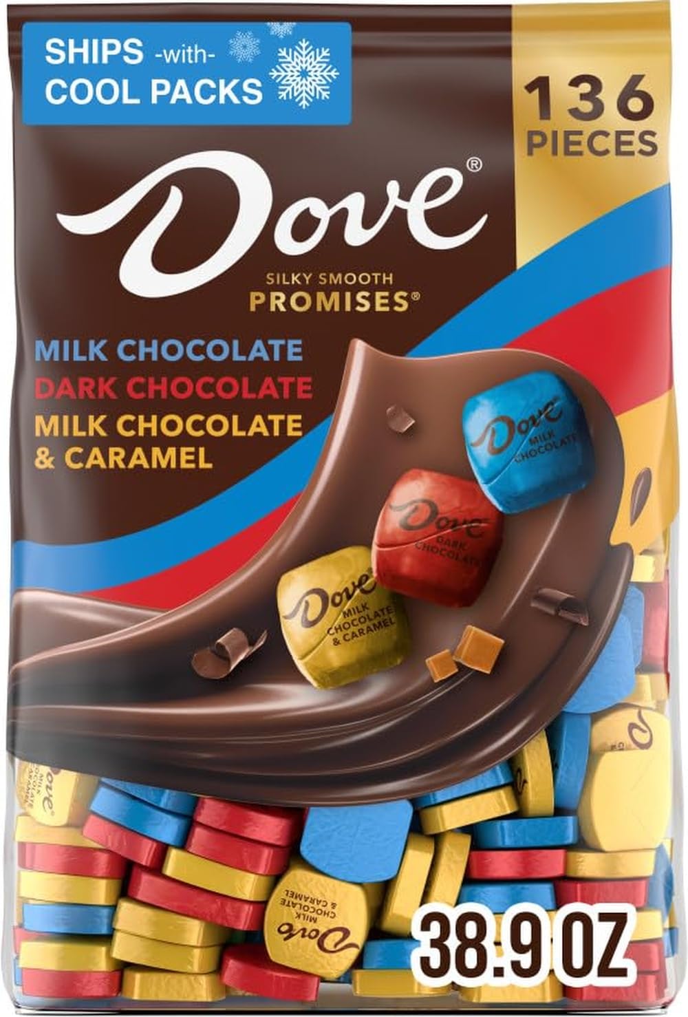 Dove bulk bag front packaging showing variety and count for easy stocking