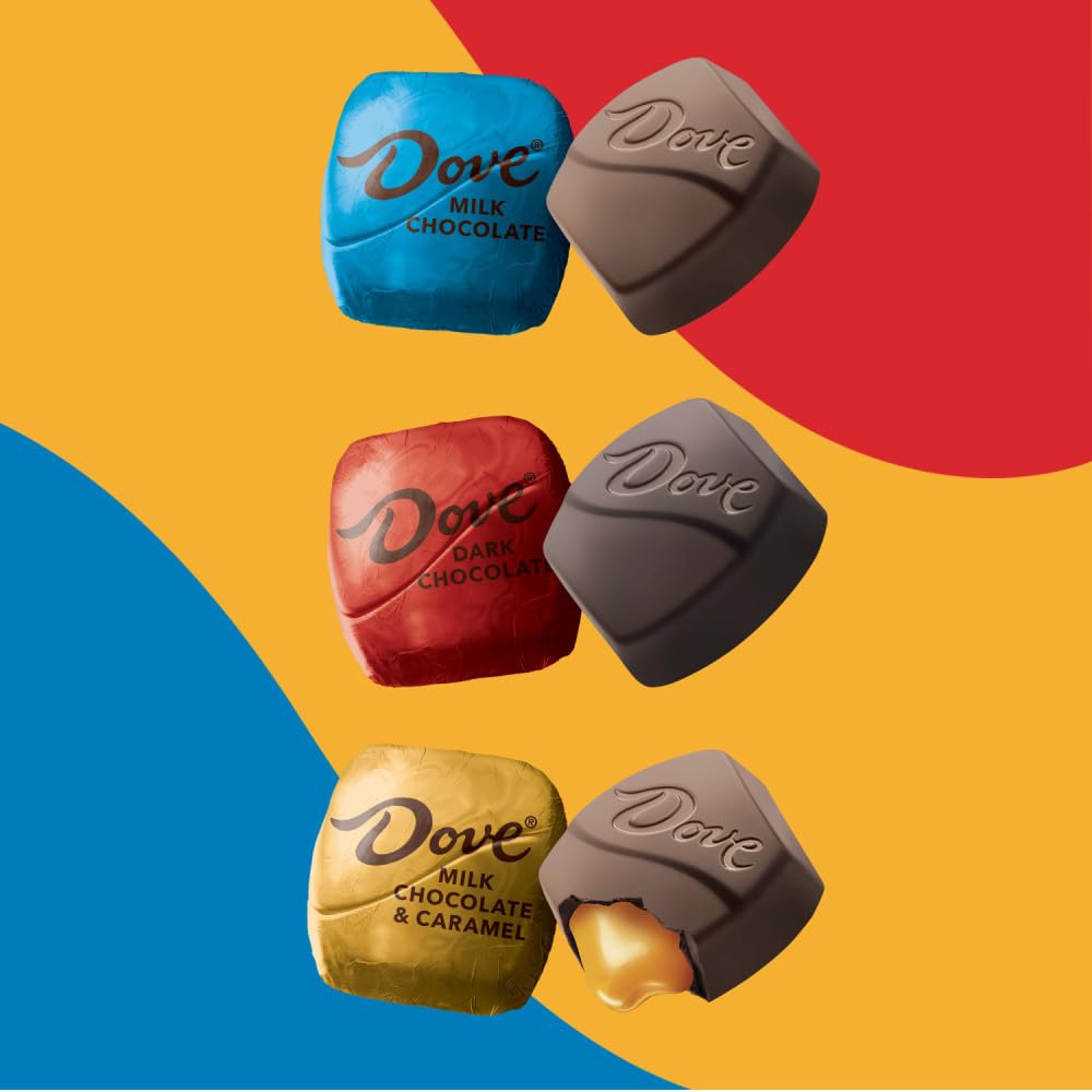Dove caramel-filled piece cutaway revealing gooey center and sweet contrast